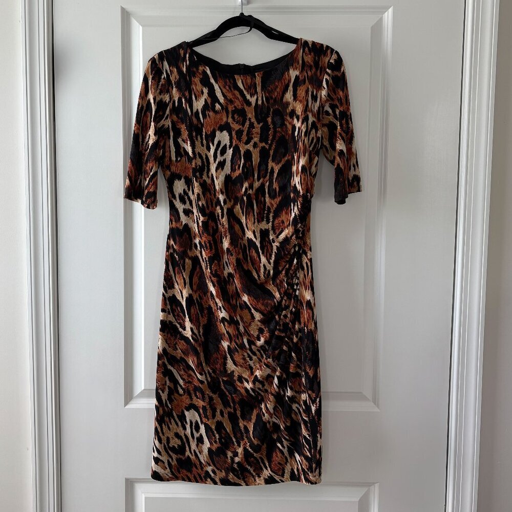 Worthington Ruched Designed Animal (Leopard) Sheath Dress Size 8